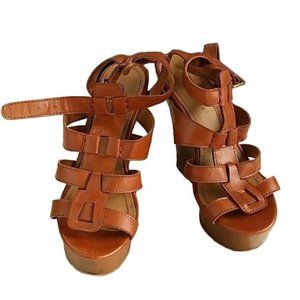 BRECKELLE'S BROWN  PLATFORM WEDGE HEELS SHOES SANDALS SIZE 7